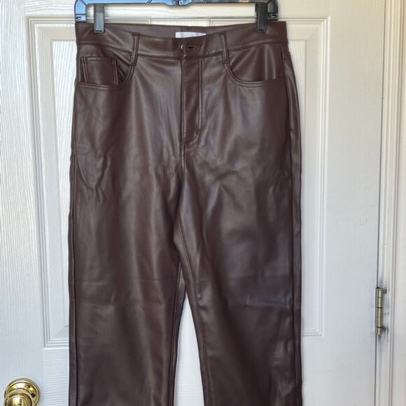 LOFT Pants - LOFT Petite Five Pocket Straight Pants in Faux Leather Size 8/29 Iced Espresso
